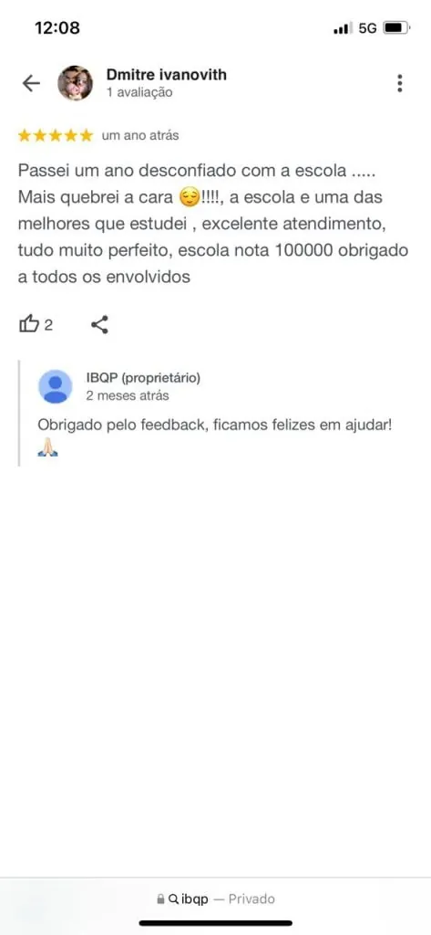 Mensagem de aluno